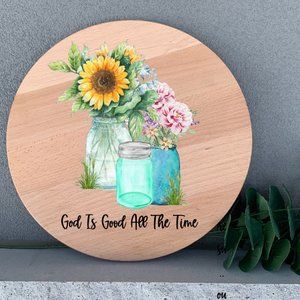 Wall Art God Is Good All The Time 12" Thin Birch Round Wood Handmade